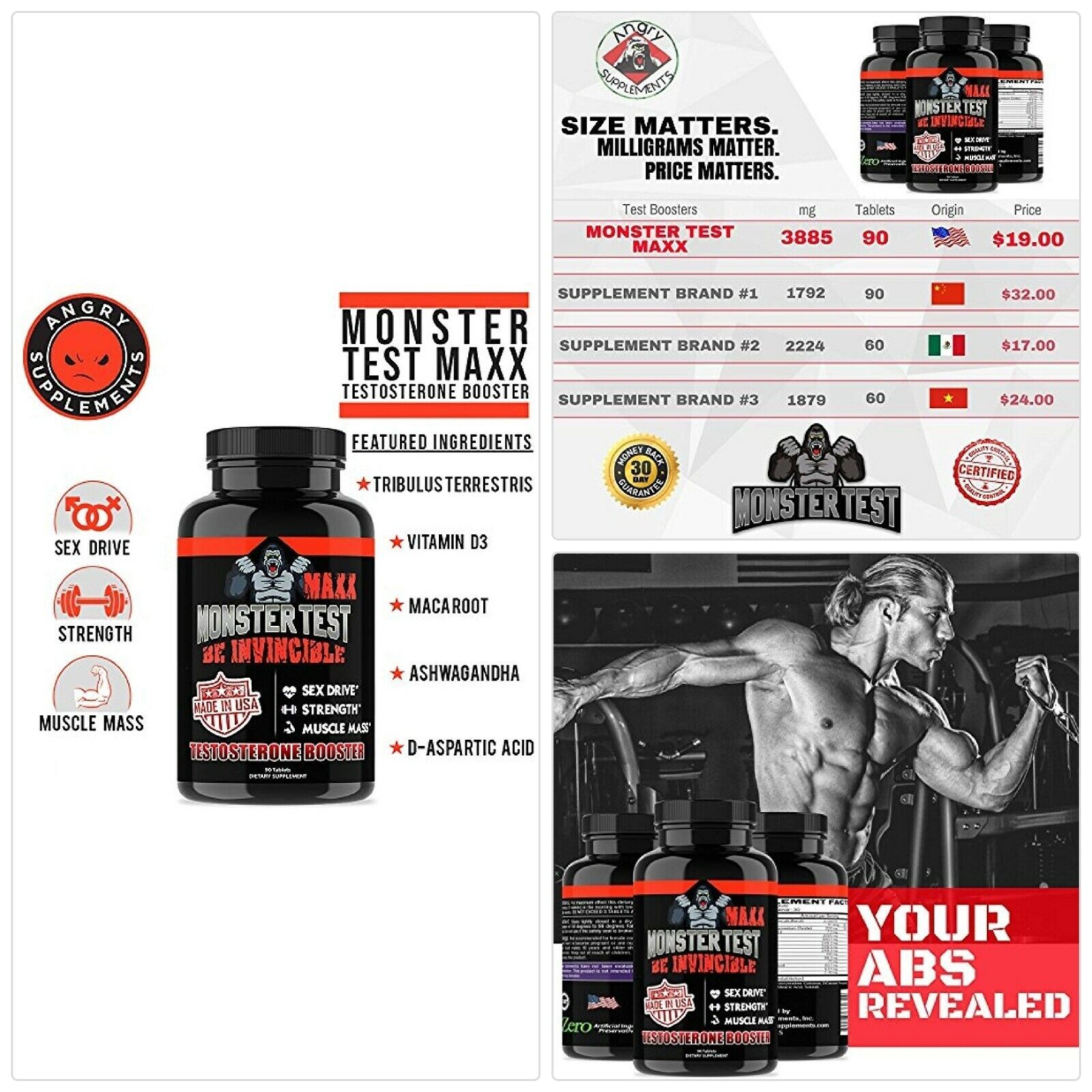 Angry Supplements Monster Test MAXX Testosterone Booster for Men