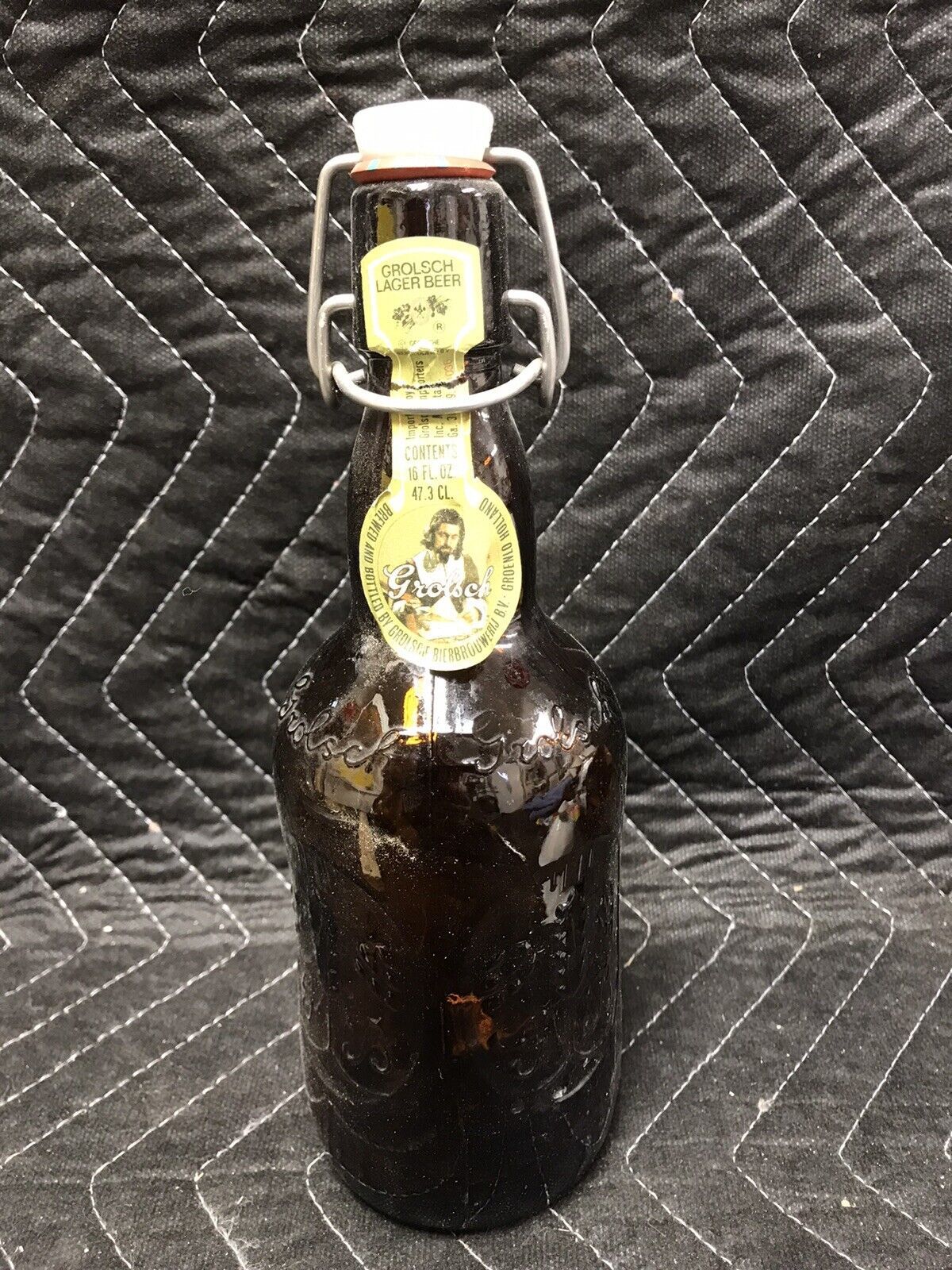 VTG Grolsch Brown Glass Beer Bottle w/Porcelain Swing Top Stopper Metal Bail - $3.96