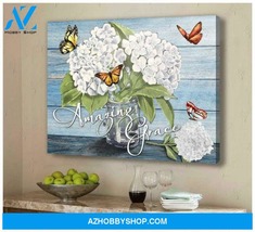 Amazing Grace With Gorgeous White Hydrangea Flowers & Butterflies Wood Canvas An - $49.99