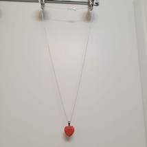Stone Heart Necklace, Polished Crystal Pendant, 24" chain, Pink Red Agate image 2