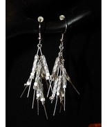 NEW HANDCRAFTED FROSTED SILVER STICKS PIERCED EARRINGS-STERLING &amp; WHITE ... - $14.84