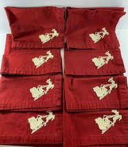 8 Pottery Barn Red Maroon Cotton Cloth Napkins Crewel Santa Reindeer 20x20 - $44.54
