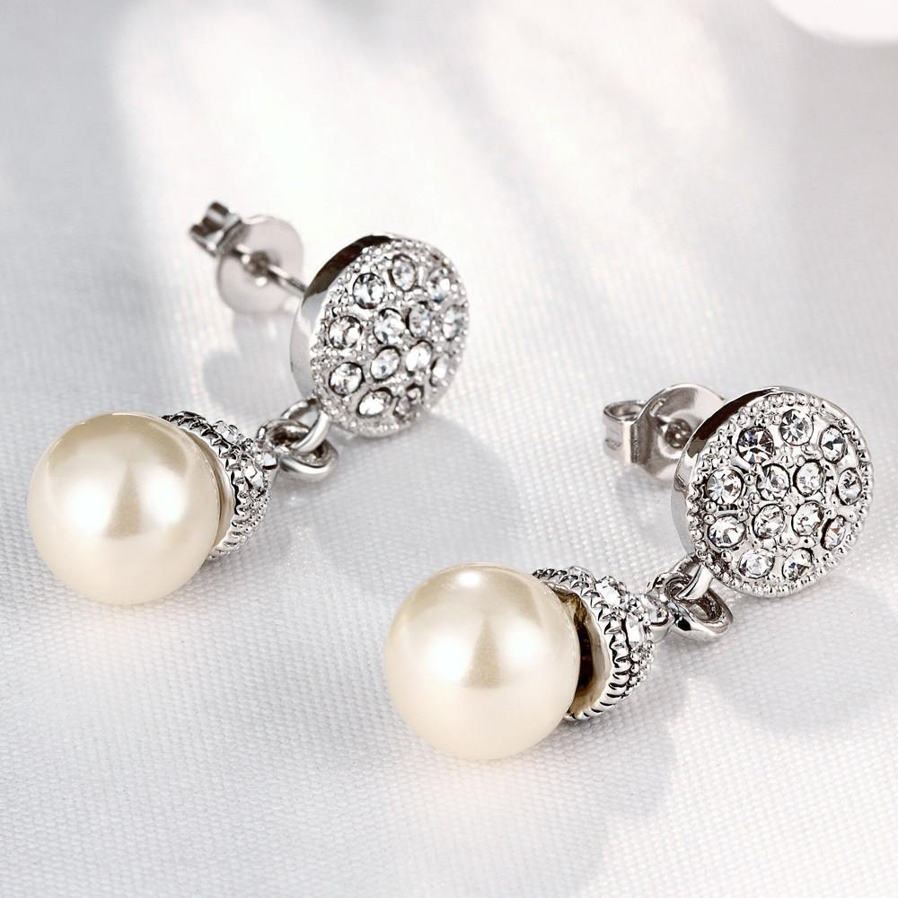 18K White Gold Plated Pearl Drop Earrings FREE Shipping Worldwide ...