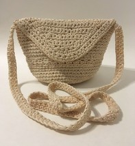 Beige Crocheted Knit Purse Shoulder Bag Handbag Cream Hand Made Signed L... - $26.00