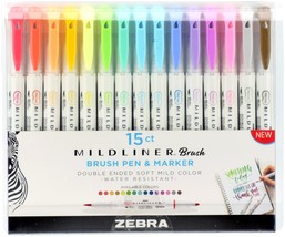 Zebra Mildliner Double Ended Brush Pen & Marker 15/Pkg-Assorted Colors - $36.39