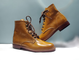 Handmade tan boot men s formal ankle high boot men lace up formal leather boot thumb200