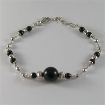 925 SILVER BRACELET WITH 8 MM ROUND ONYX AND FACETED BALLS ITALIAN JEWEL... - $41.30