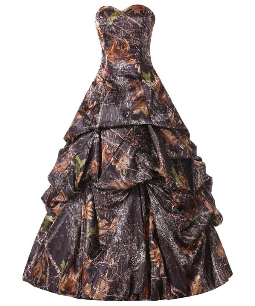 Kivary A Line Camouflage Long Orange Corset Pick Up Prom Dresses Wedding Gowns U
