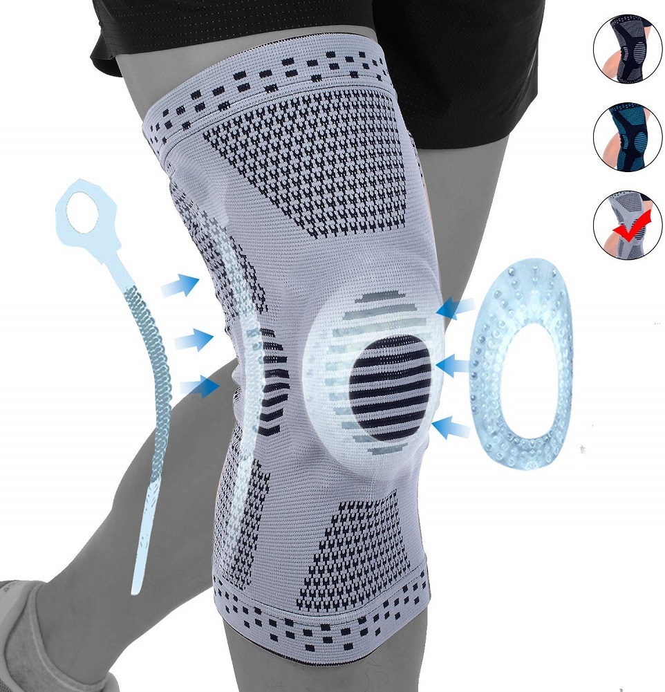 Professional Knee Brace Compression Sleeve,Sports Knee Support Silicone (Gray)