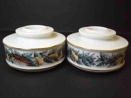 Pair vintage Avon china taper candle holders Pears &amp; Partridges gold trim - $8.83