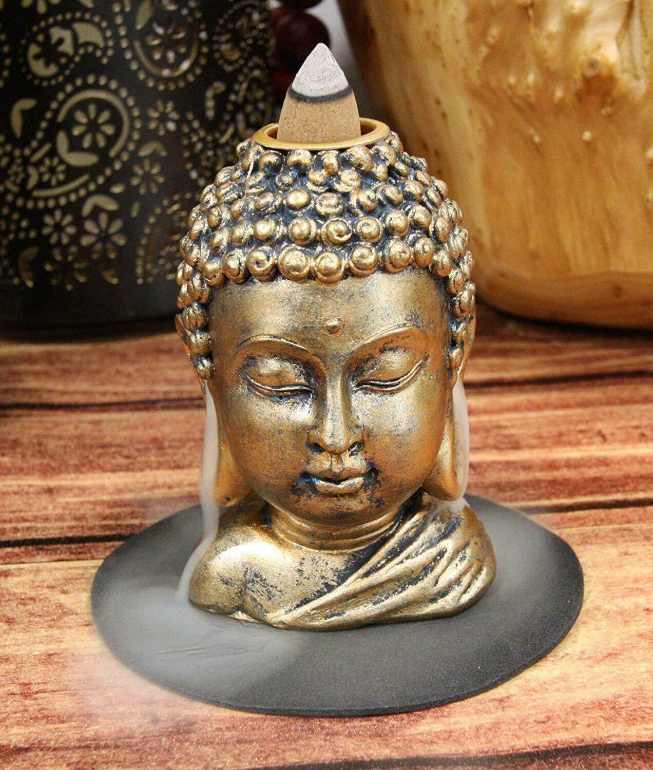 Shakyamuni Buddha Gautama Head with Ushnisha Backflow Incense Cone Burner Statue