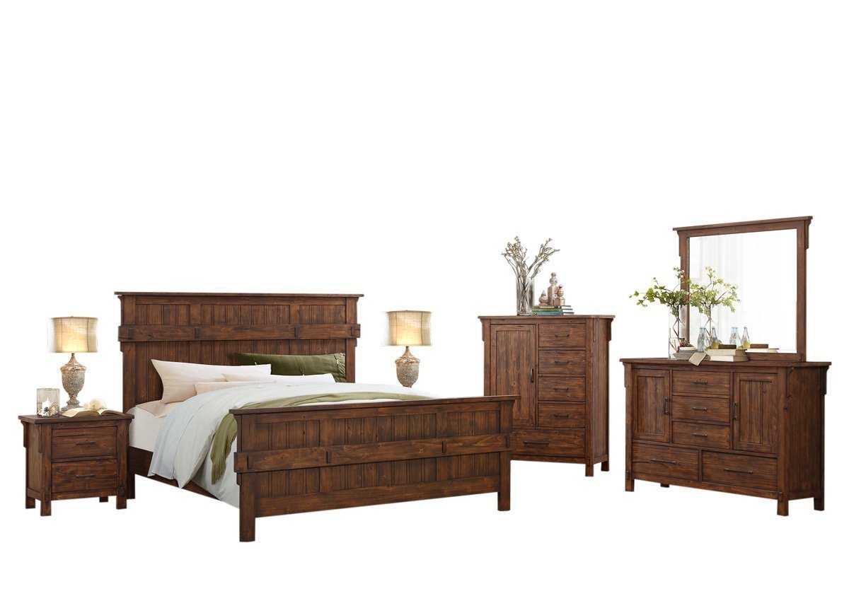 HEFX Thomasville 4 Piece Queen Rustic Burnished Oak Bedroom Set Bed