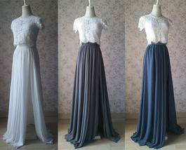 Women DUSTY BLUE Chiffon Maxi Skirt High Waist Maxi Chiffon Wedding Maxi Skirt image 12