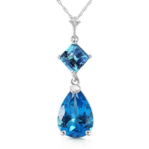 Galaxy Gold GG 14k 24 White Gold Natural Blue Topaz Drop Pendant Necklace
