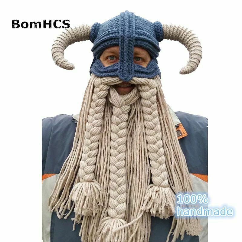 Funny Party Prop Super Large Beard Horns Beanie Mask Hat 100% Handmade Halloween