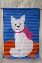 28x40 Embroidered Sewn White Kitty Cat Appliqued Nylon Garden Flag 28"x40" - $19.88