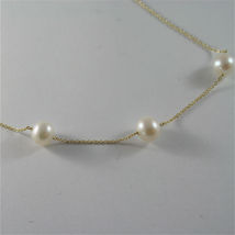 18K YELLO GOLD NECKLACE WITH ROUND WHITE FRESHWATER PEARLS MADE IN ITALY image 3