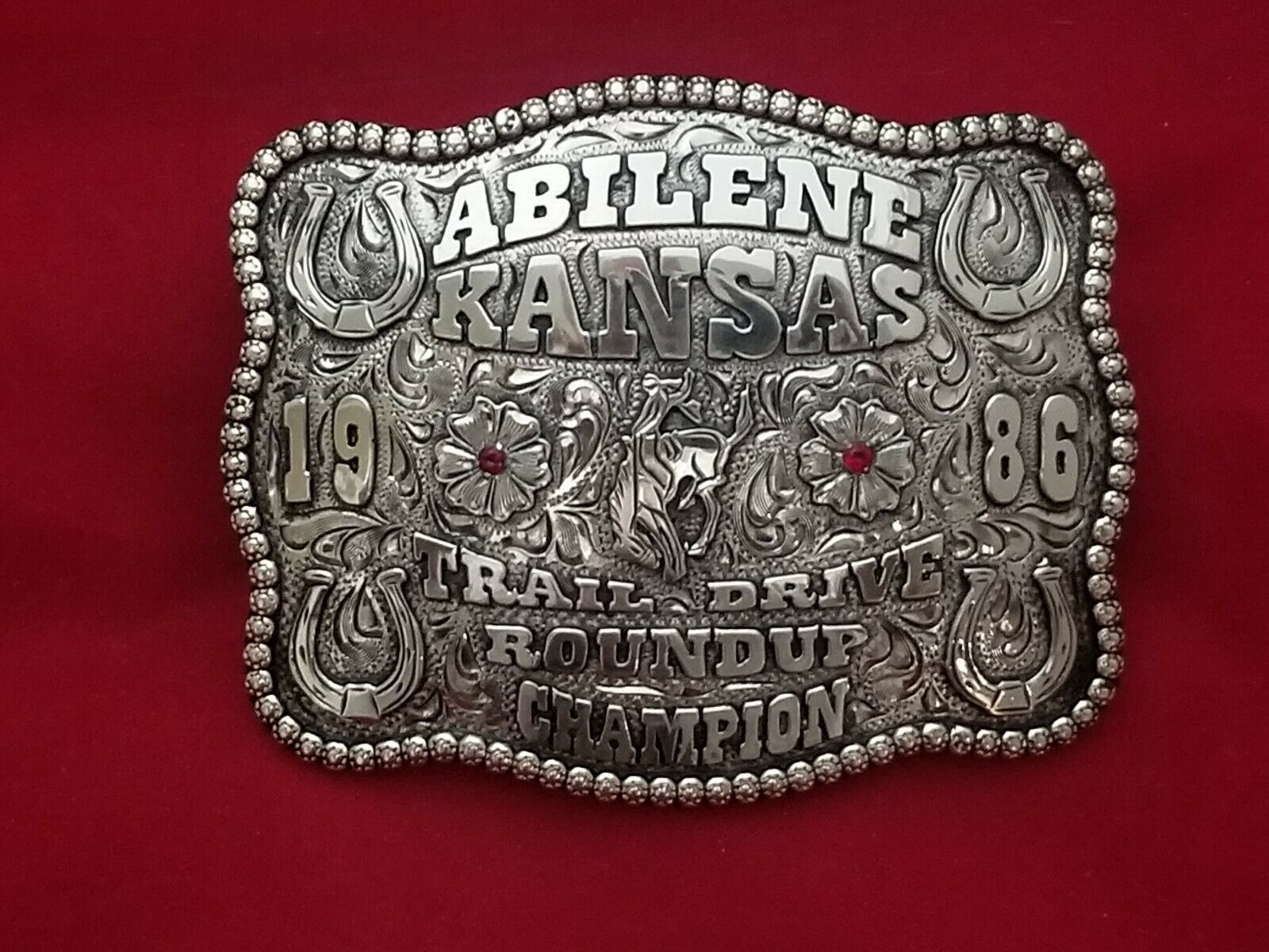 RODEO BUCKLE 1986 ABILENE KANSAS BRONC RIDING CHAMPION Engraved Signed ...