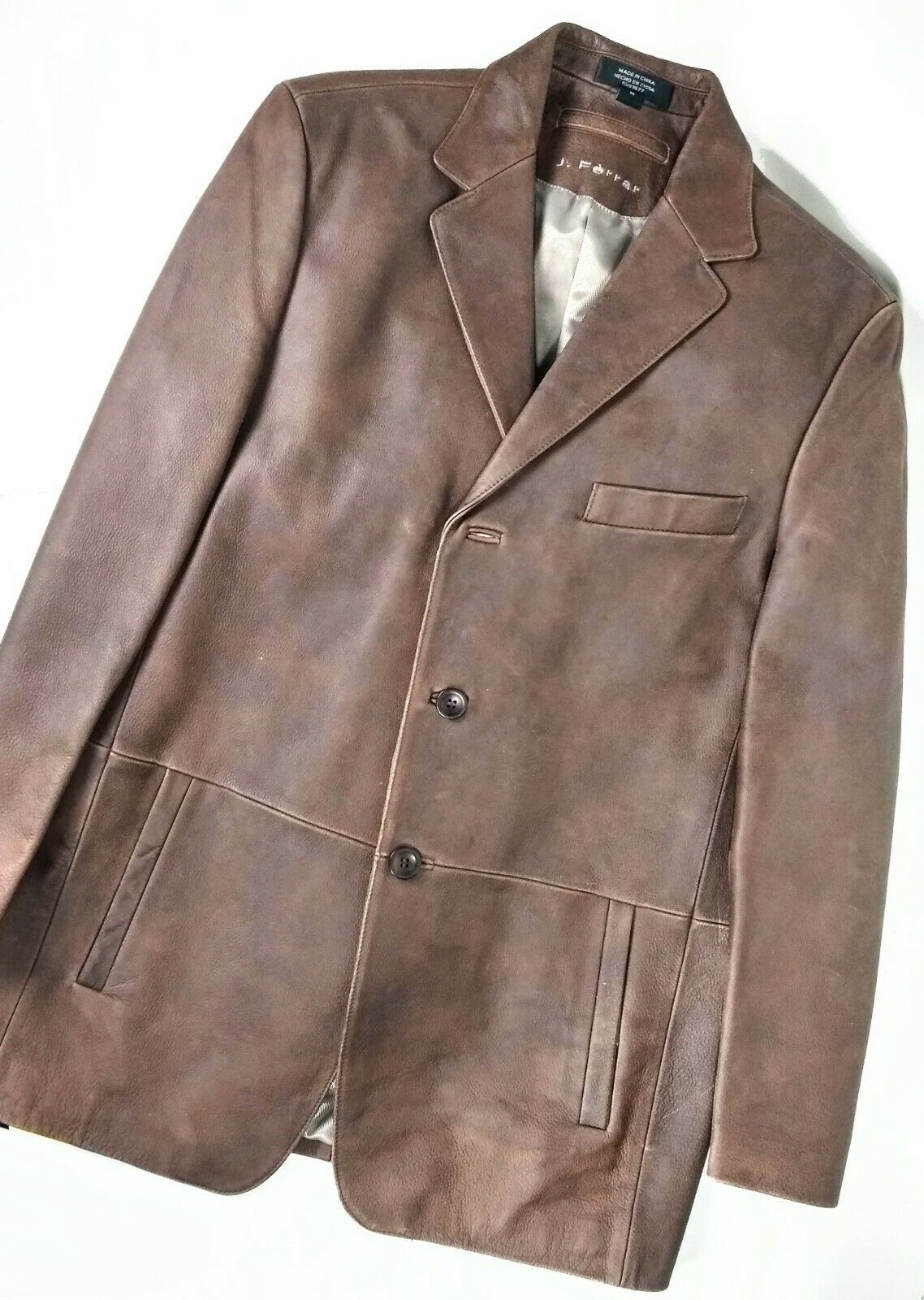 J. Ferrar Soft Brown Distressed Leather Men's 3 Button Sport Coat ...