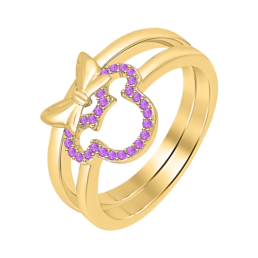 0.20 ct Round Cut Amethyst 14K Yellow Gold Over 925 Silver Mickey Mouse Ring