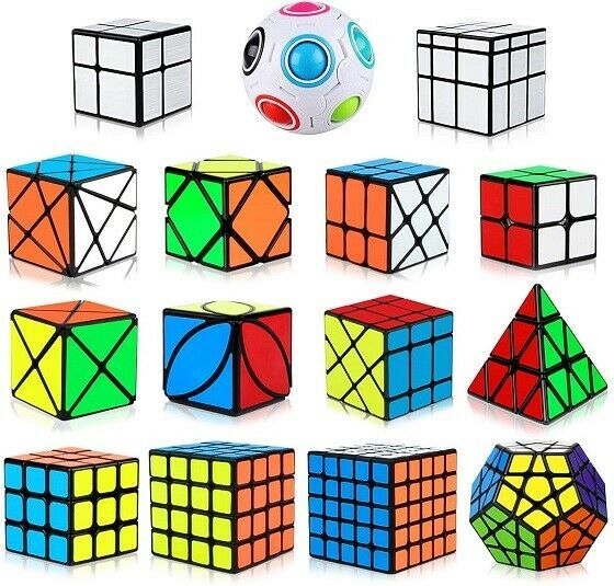 Speed Cube Set 15pc Bundle Multiple Types Stickers Puzzle Collection Adults Kids