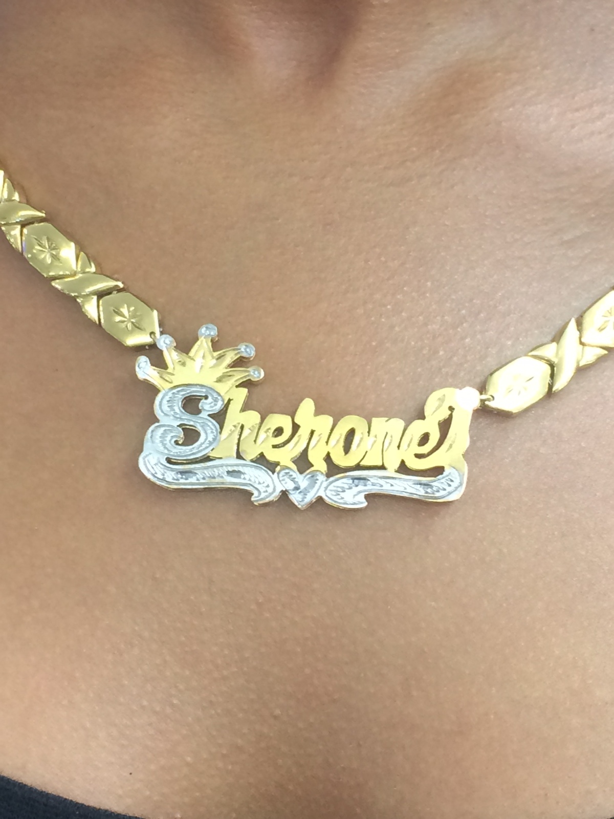 14k Gold Overlay Double Name Plate Necklace xoxo chain 3D Personalized