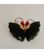 Vintage Jade Wing Butterfly Green Pin Brooch Pendant 1&quot; Polished Stone R... - $23.99