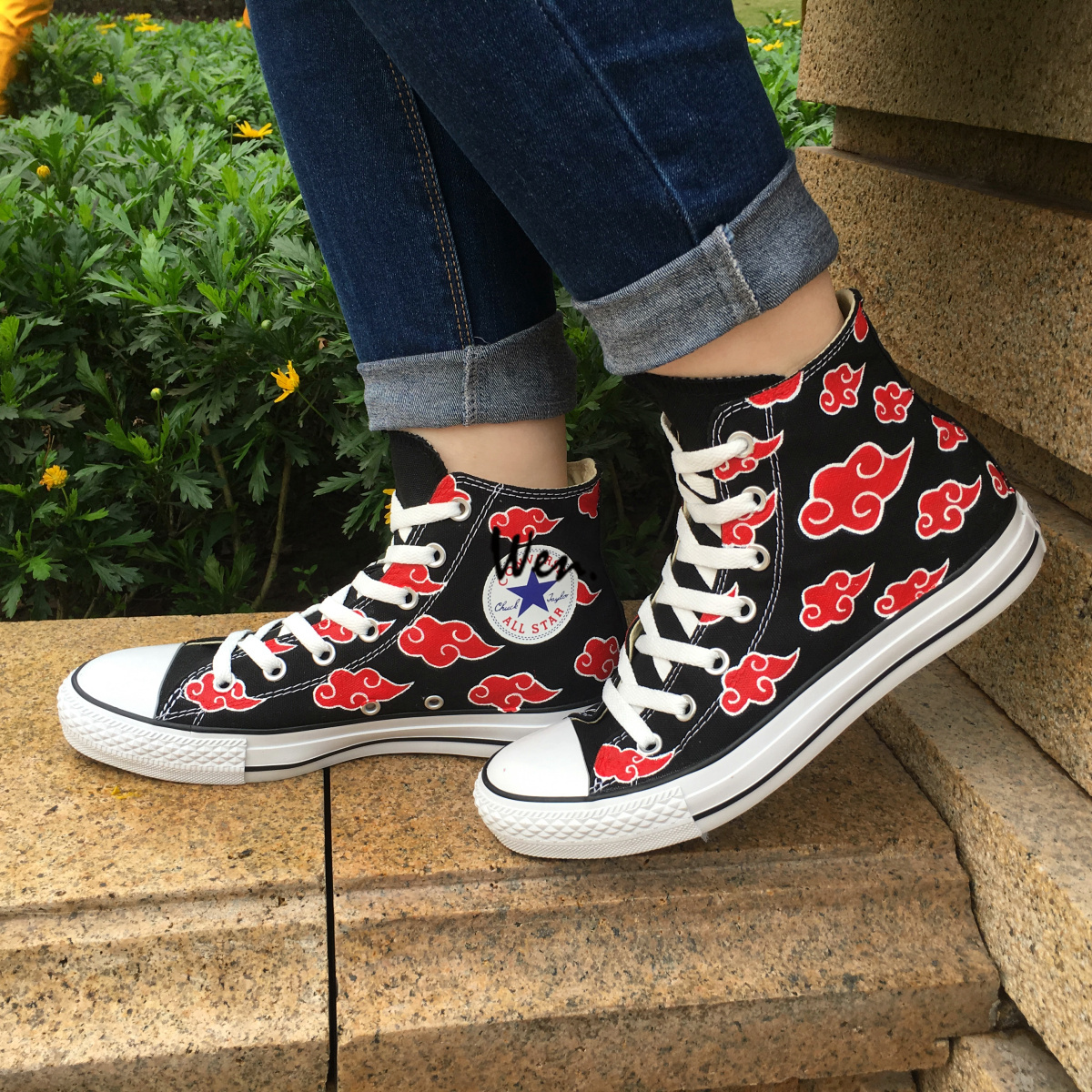 Anime Red Cloud Naruto Shippuden Akatsuki Converse All Star Hand Painted Shoes