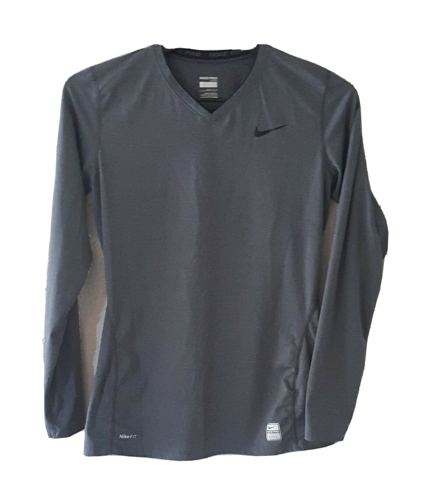 Nike Pro Dry Fit Women's Grey V-neck Long Sleeve Shirt sz M RN56323 ...
