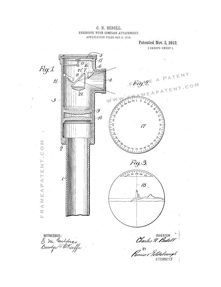 Periscope With Compass Attachment Patent Print - White