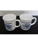 Vintage Arcopal Honorine Coffee Mugs Cups Floral Design France Blue Two - $12.75