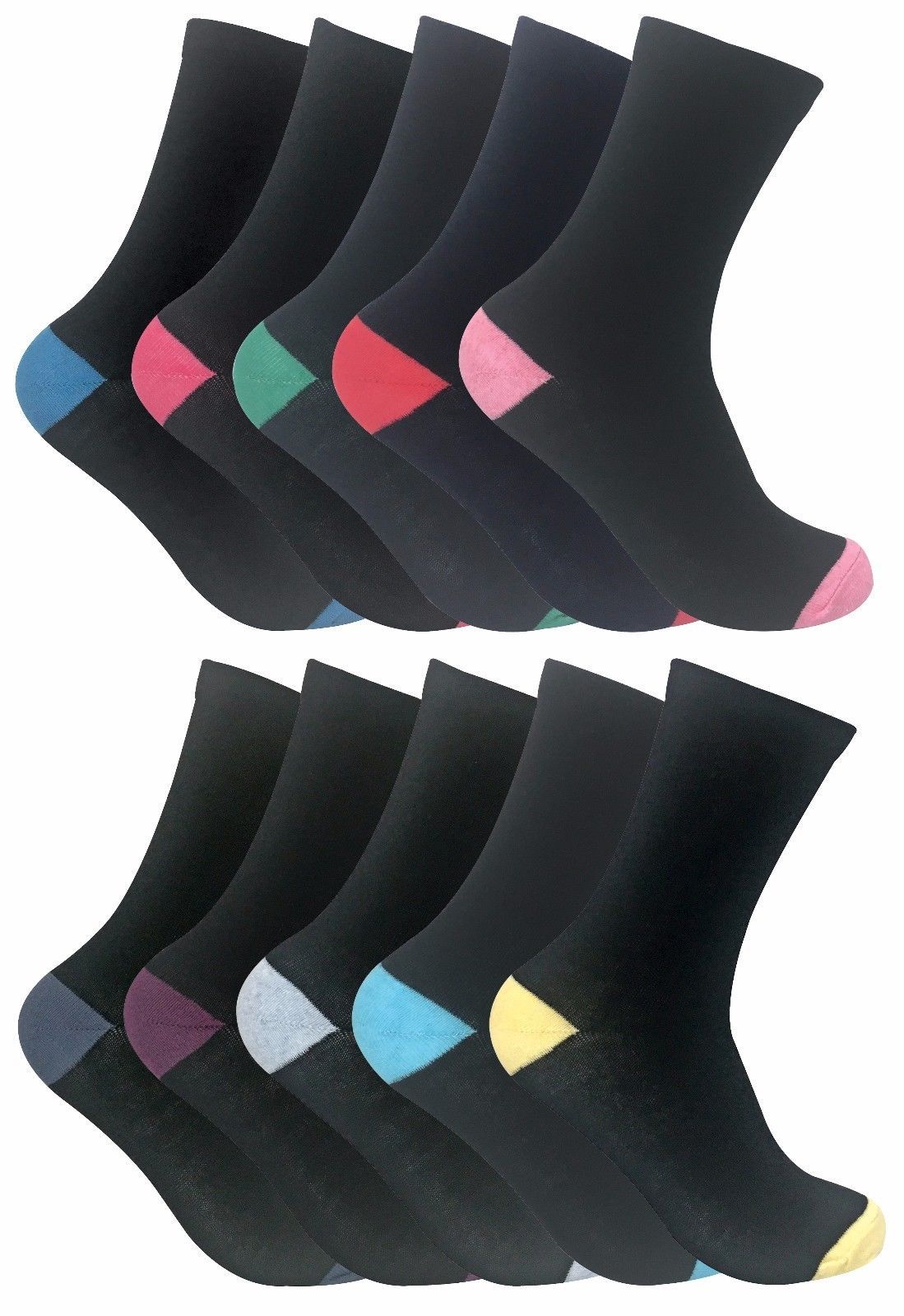 Image of Pack Womens Colored / Multi Color Heel and Toe Cotton Blend Dress Crew Socks