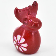 Hand Carved Kisii Soapstone Red Floral Holiday Reindeer Figurine Made in Kenya image 1
