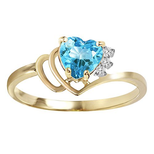 Galaxy Gold GG 14k Solid Gold Ring with Natural Diamonds and Blue Topaz - Size 7