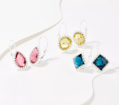 Joan Rivers Set of 3 Multi-Shape Multi-Color Crystal Drop Earrings SilverTone - $46.74