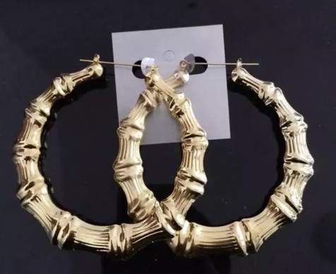 Primary image for Large Bamboo Joint Hoop Earrings Hip-Hop Golden Ladies Big Circle Hoop Studs Str