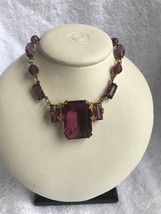 Antique Purple amethyst? stone gold tone necklace Circa 1910-1920..16 in - £200.05 GBP