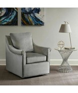 Luxury Grey Upholstered Swivel Chair Solid Wood Frame - $658.34
