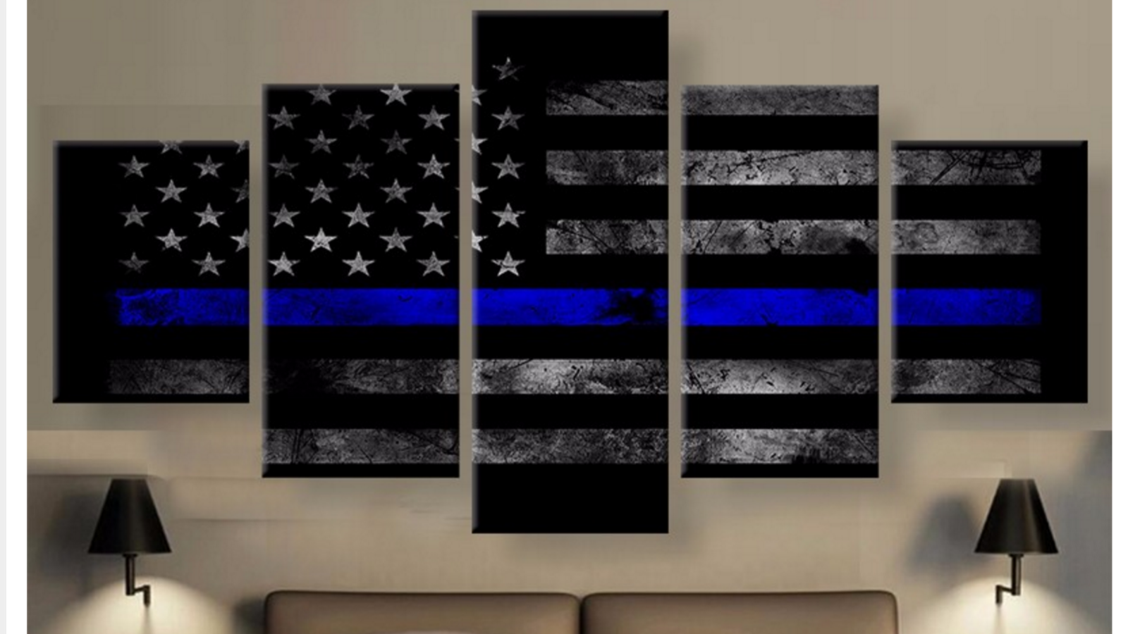 Framed 5Piece American Flag Police Thin Blue Line Canvas ...