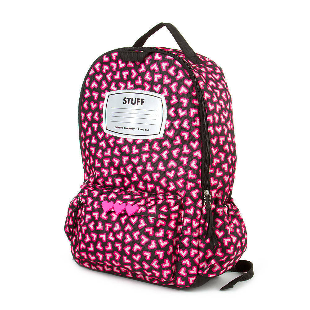 Primary image for Digital Heart Nylon Backpack Black & Pink Girl's School Book Bag - NWT