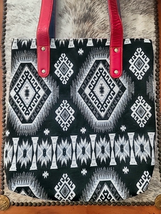Tapestry and Leather Tote Bag Black & White Graphic!  NEW image 1