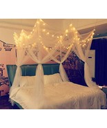 8 Corner Bed Canopy with 100 LED Star String Lights Battery Operated bed netting - $49.49