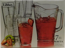 Libbey 7 Piece Orbita Glass Serving Set 55651 Pitcher 6 Cooler Tumblers - $54.45