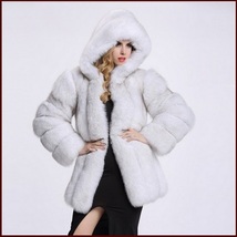  Long Full Pelt Hooded Snow White Fox Faux Fur with Long Sleeves Luxury Fur Coat image 1