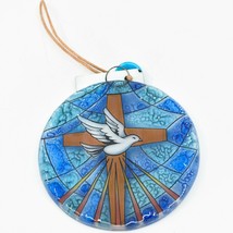 Dove with Cross Religious Fused Art Glass Ornament Sun Catcher Handmade Ecuador