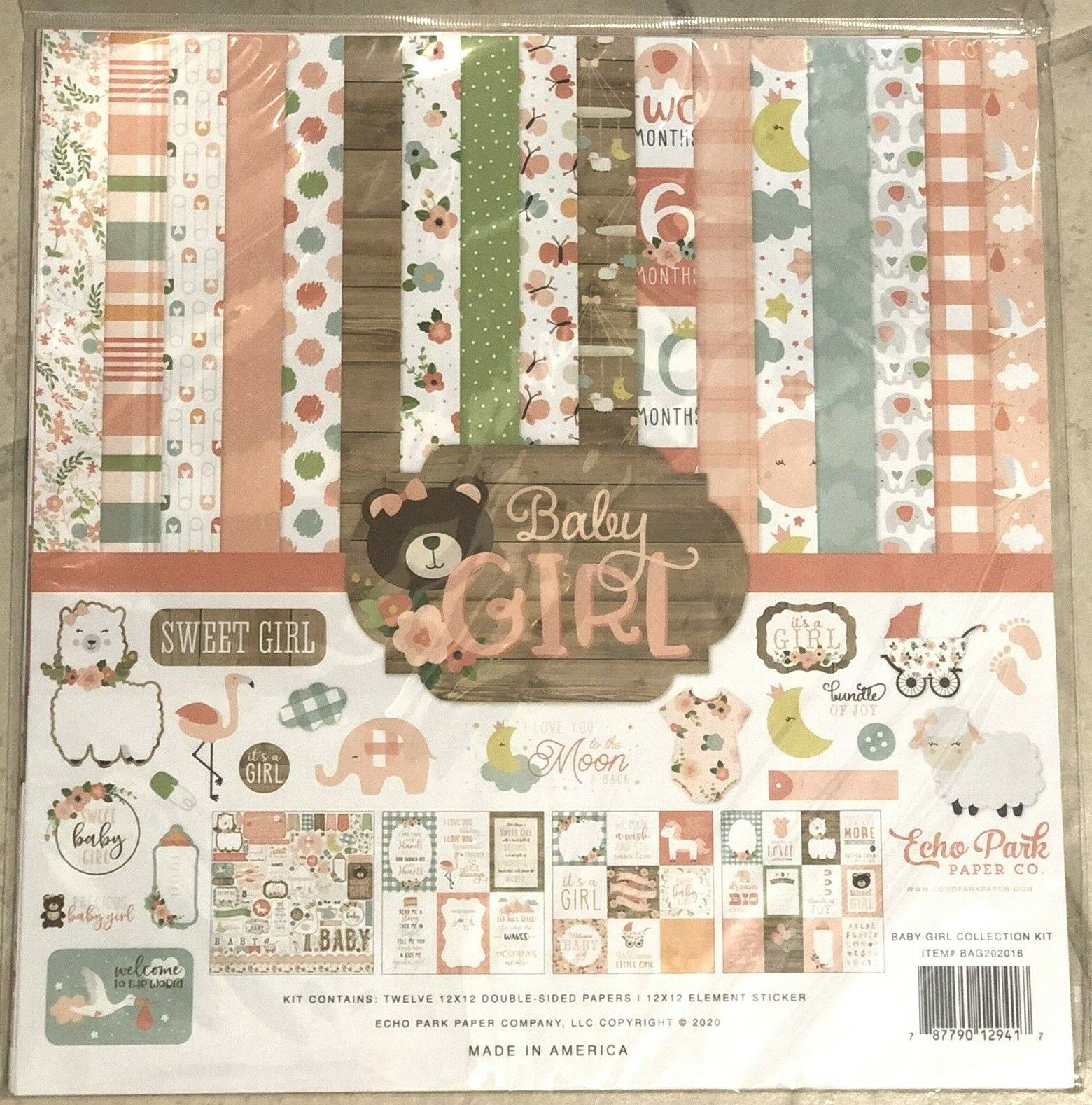 Echo Park Baby Girl 12x12 Collection Kit Paper Stickers Scrapbook Card Maker