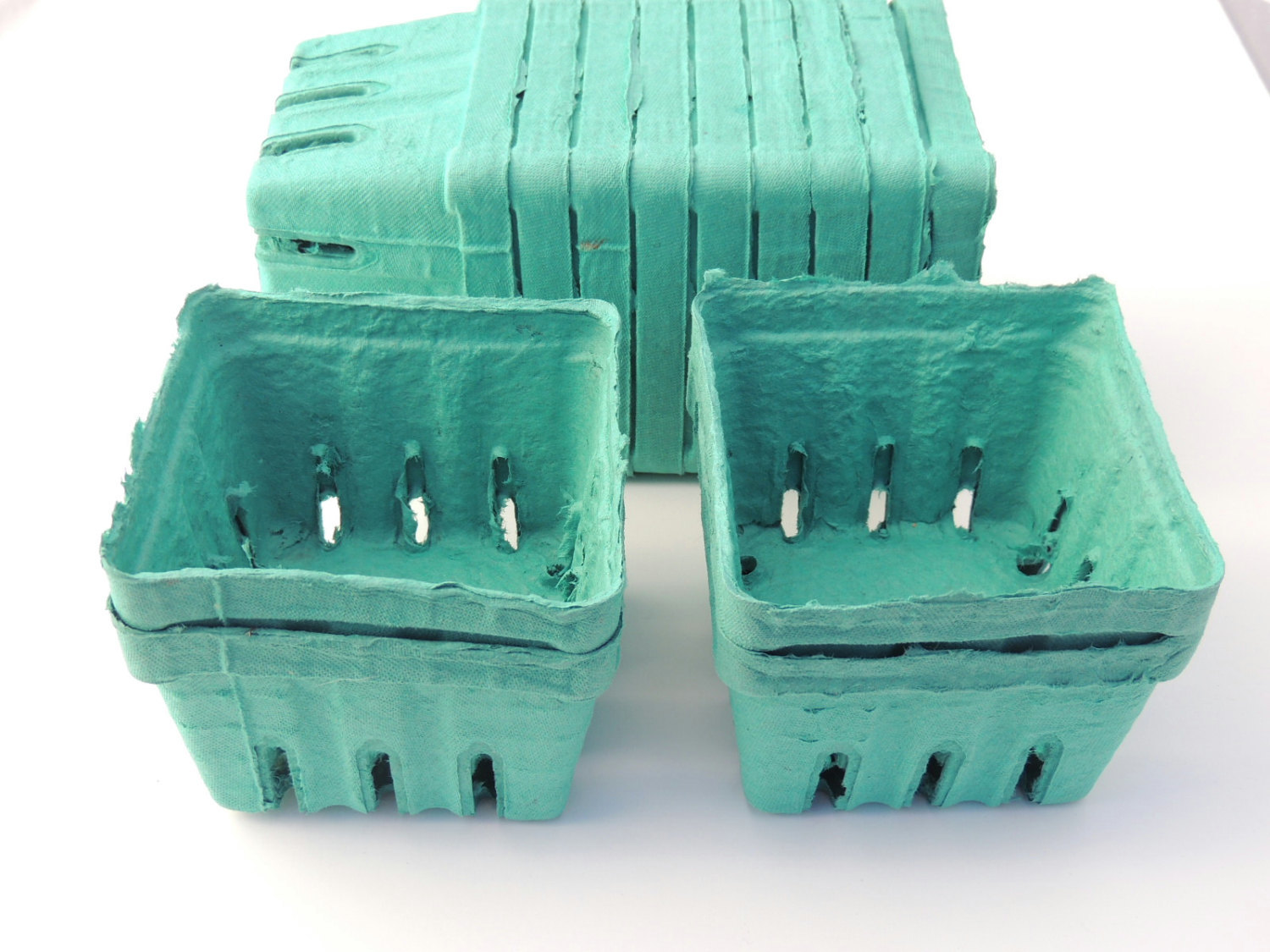 10 Aqua Green Pint Baskets, Pulp Berry Baskets, Recyclable Party Favor