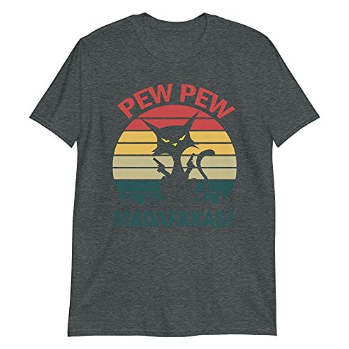 PewPewPew Mada-fakas T-Shirt Funny Crazy Pew Cat Lover Tee Dark Heather