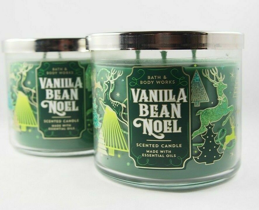 (2) Bath & Body Works Special Lid Vanilla Bean Noel 3-Wick Scented Candle 14.5oz