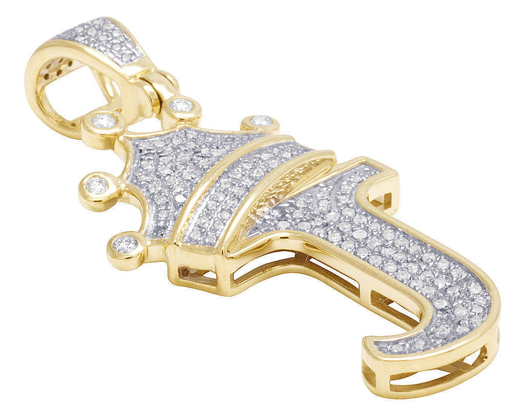 14K Yellow Gold Plated Pure 925 Silver Tilted Crown Initial Letter "J